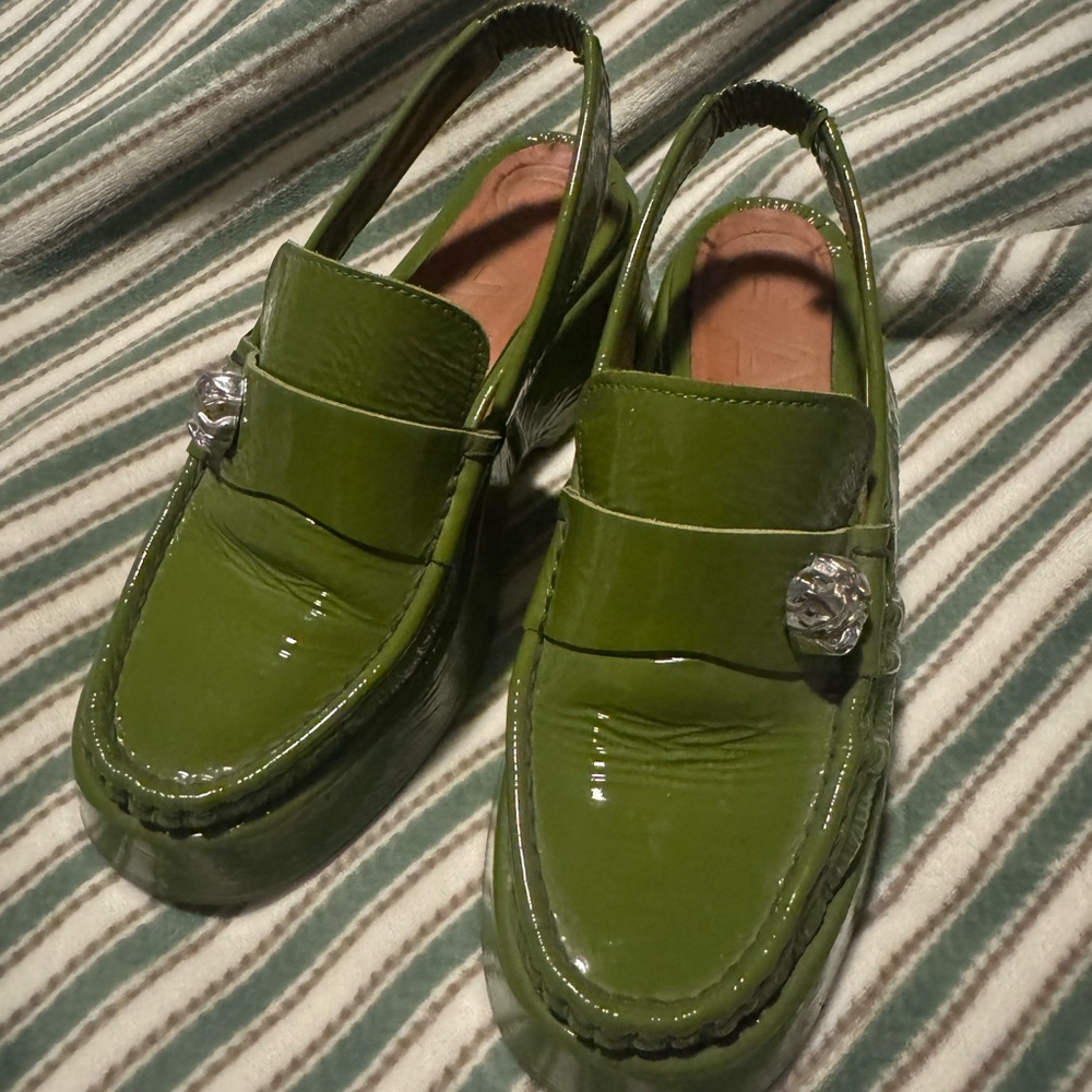 GANNI Green Patent Leather Loafers Size 40